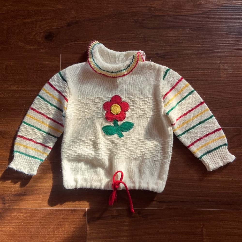 Vintage 70’s Baby Girl’s Flower Power Knit Sweater